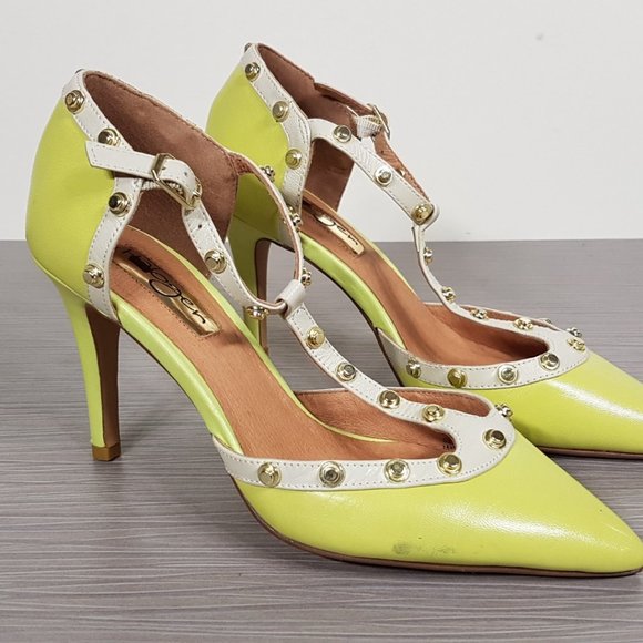 Halogen Martine Studded T-Strap Pump, Citrus Color Leather Womens Size 5 - Picture 3 of 12